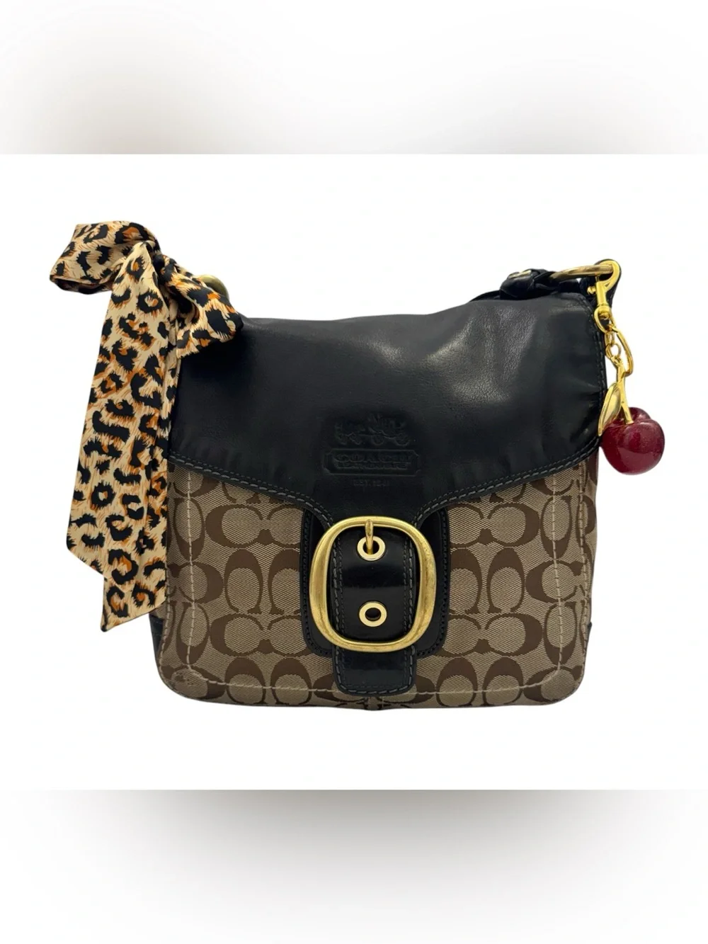 Y2K Coach Bleecker Signature Black Flap Bag Khaki Canvas No. 11434